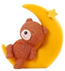 Mini ours et lune - Décoration de gâteau légère - Cadeau pour enfants, garçons et filles - Fête d'anniversaire, fête prénatale, mariage - Fournitures pour bébé (D)