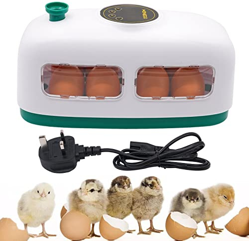 MUYIRTED 8 Egg Incubators For Hatching Eggs Digital Temperature Controlled Egg Incubator with Led Lighting, Poultry Hatcher for Quail Pigeon Chicks (UK Plug) (White)