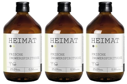 HEIMAT Ingwerlikör 25% mild, leichte Schärfe mit Zitrone & Agave – Ingwer Schnaps Spirituose für Shots, Absacker – Heimat Destillers World Spirit Awards 2022 Gewinner (3 x 500ml)
