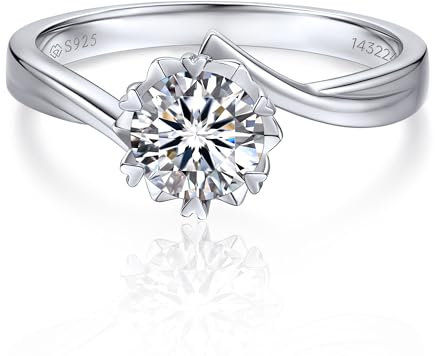 MomentWish Verlobungsring Damen, 1 Karat Moissainte Silberringe Damen 925 Trauring Ehering D Farbe VVS1 Geschenk für Frauen Mama-Größe53