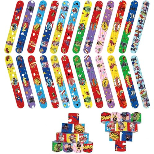 24 bolsas de fiesta de superhéroes, rellenos para niños, bandas de bofetada de superhéroes, pulseras de palmada, pulseras para niñas, niños, vengadores, rellenos, regalos de cumpleaños en el aula