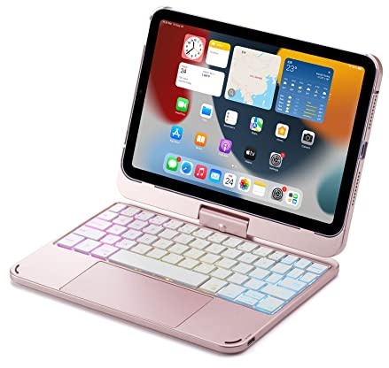 QYiiD Funda magnética giratoria de 360 grados para iPad Mini de 6ª generación con teclado táctil, teclado retroiluminado de 7 colores, giratorio, delgado, folio para iPad Mini 6 2021 (8.3 pulgadas),