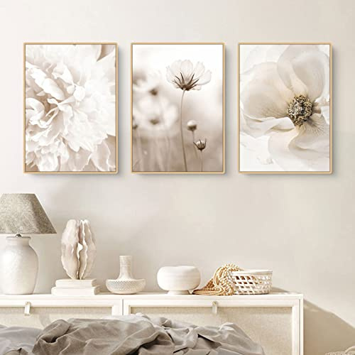Sarah Duke Juego de 3 Pósteres Beige Modernos Murales Bohemios de Hierba de las Pampas, Vintage en Lienzo para Salón, Cuadros Sin Marco (40 x 50 cm)