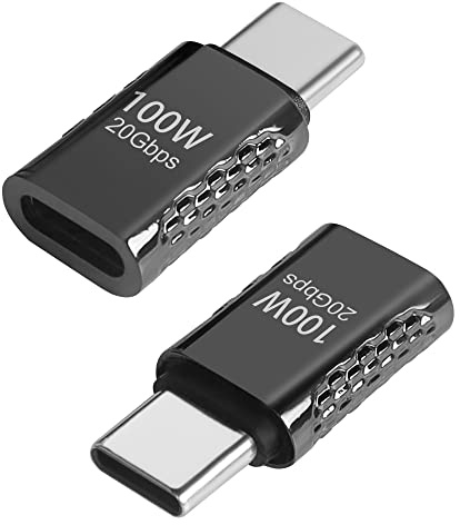 QIANRENON 20Gbps USB C Macho a Hembra Adaptador 100W USB3.2 Type C Macho a Hembra Conector, Zn Aleación, Soporte Audio y vídeo 8K, para Smartphone Tableta Steam Deck, Negro Brillante, 2 Pcs