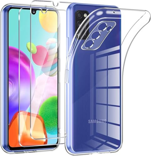 Phoona für Samsung Galaxy A41 Hülle,mit 2 Stück Schutzfolie,Transparente Sanft TPU Handyhülle für Samsung A41,Anti-Drop, Anti-Scratch und Kein Vergilben,Ultra Dünn