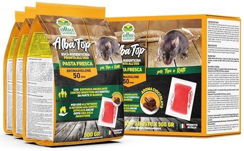 Albagarden - Veleno per Topi con Aroma al Cioccolato - Confezione Risparmio 3 X 500 Gr (1,5 kg) - Potente Esca Topicida in Pasta Rossa Trappola per Topi E Ultrasuoni x 1,5 kg