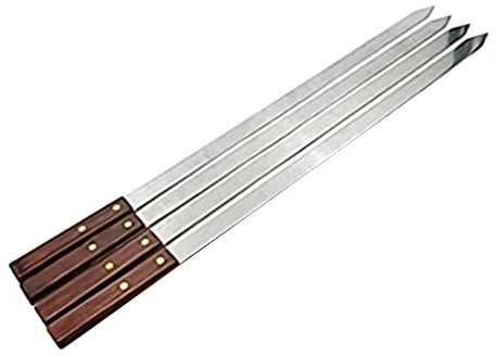 PNJB, Long Barbecue Skewers, Grilling Skewers, Skewer Sticks for BBQ, Barbecue Shish Kebab Sticks, Wooden Handles Long Skewer for Home and Restaurants, (Pack of 4)