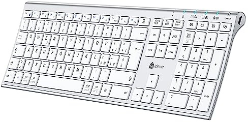iClever Tastiera Bluetooth, ricaricabile USB-C, tastiera wireless multidispositivo Full Size, Bluetooth 5.1 fino a 3 dispositivi, Layout Italiano QWERTY Compatibile Mac os Windows
