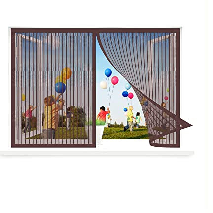 Magnetvorhang Fliegengitter, 115 x 80 cm Insektenschutz, Insektenschutzgitter Terrassentür, Auto Schließen Magnetische Adsorption für Alle Fenster, Braun