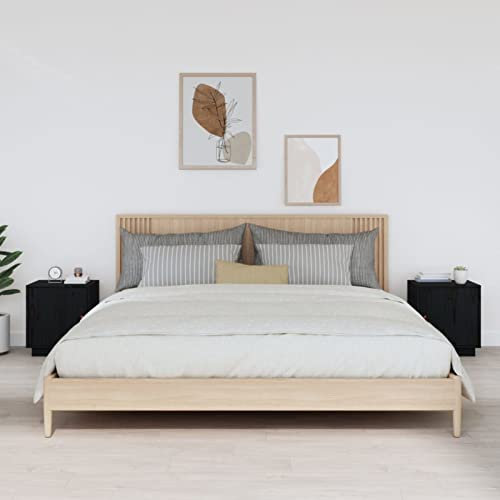 ZEYUAN Nachttische 2 STK Nachtschrank, Nachtkonsole, Bedside Tables, Nachtkästchen, Beistellschrank, Nightstand, Nachtkommode, Schwarz 40x34x45 cm Massivholz Kiefer