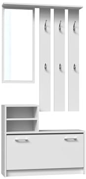 VBChome Garderobe Set 85 x 24 x 180 cm Weiß Schuhschrank Spiegel Kleiderbügel Schuhablagen Garderobe für Jacken Mantelgarderobe Flur Modern Weiß