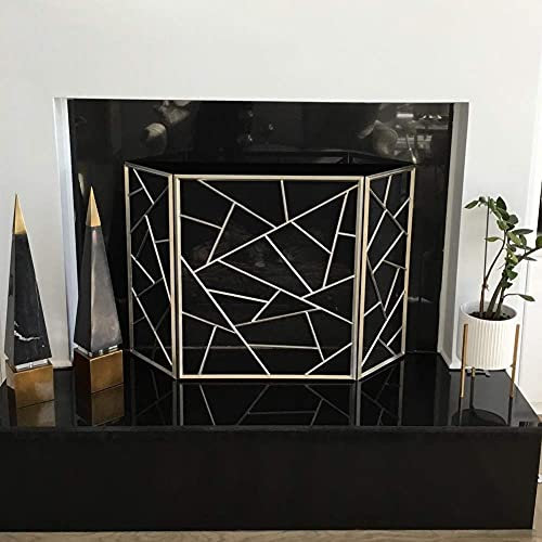 Extra großer Kaminschutz, 3 Paneele, babysicheres Eisen-Funkenschutzgitter für offenes Feuer/Gasfeuer/Holzbefeuerung, 53 x 33,5 Zoll, Gold Present