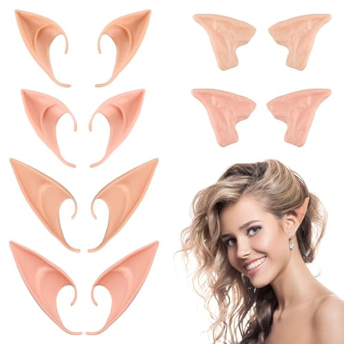 FainFun 6 Paar Elfenoehren, falsche spitze Ohren, Prothese, Latex, für Cosplay, Maskerade, Halloween, Fasching, Partydekorationen (Hauttöne + Rosa)