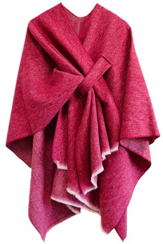 Miaikvs Women's Poncho Reversible Oversized Shawls Elegant Knitted Cape Blanket Front Wrap Cardigan Scarf Coat for Spring Autumn(red)