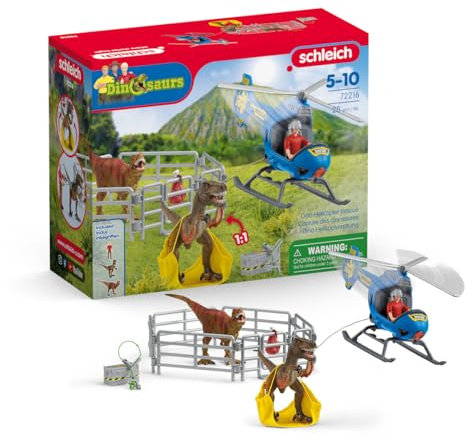 schleich Dinosaurs | Dino Helikopterrettung 72216 | Dinosaurier Set inkl. Hubschrauber, Flynn, 2 Dinos & Zubehör | tolles Geschenk für Kinder | Spielzeug ab 5 Jahren | 28 Teile | exklusiv bei Amazon