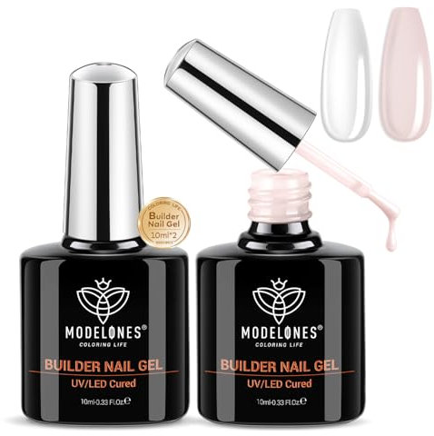 Modelones Gel Constructor de Uñas 8 in One, Builder Gel de Extensión, Esmaltes Semipermanentes para Extensión Fortalecedor y Decoración, Reparar Rotas 2 Pcs Nude Rosa Transparente
