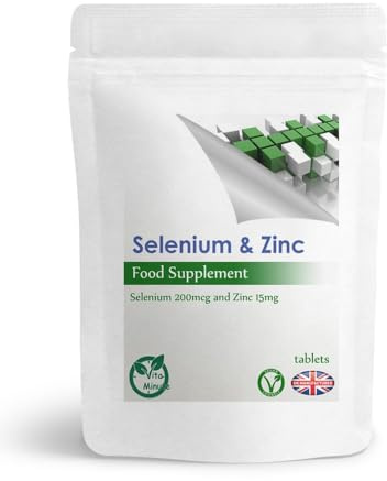 Selenium 200mcg and Zinc 15mg Tablets, Thyroid, Hair, Blood, Immune System Support (Pack of 180)
