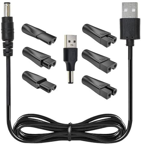 Fadbuds 7 Pcs Electric Charger Shaver Power Adapter Cord Replacement, 5V USB Universal Hair Clippers Charging Heads DC Cable Adapter for Shavers Purifiers Table Lamps Beauty Instruments Beard Trimmer