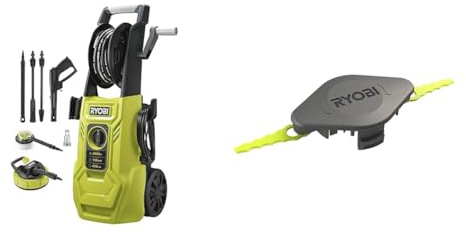 RYOBI - Nettoyeur Haute Pression 2000 W - 150 Bars - 450 L - Flexible renforcé & Tête Double Lames Dentelées (+10 Lames) pour Coupe-Bordures, Dresse-Bordures - Spéciale Herbes Hautes/Épaisses