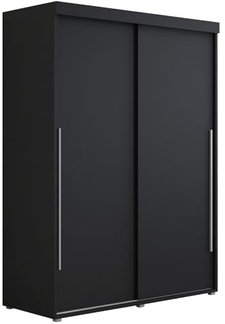 Meble Slupia - Garderobenschrank - Kleiderschrank Schiebetüren - 120x202x62cm - Kleider Schrank Schlafzimmer mit Kleiderstange - IGA Schwarz, Griff Silber