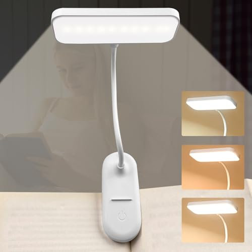 Oulesvte Leselampe Buch Klemme, USB Wiederaufladbare Klemmlampe, 3 Farbtemperatur Modi Dimmbare Helligkeit, Buchlampe, Augenschutz Klemmlampe, 360° Faltbare für Nachtlesen, Bett, Büro, Reisen
