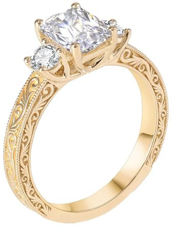 Epinki Echt Goldschmuck, Gelbgold 750 Ringe, Vintage Blatt Hochzeitsring mit Rechteck 3ct Moissanit, 18K Gold Partnerringe Bandringe Gr.58 (18.5)