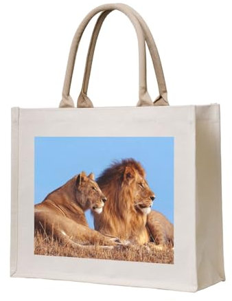 YWSOTRE Zwei Löwen Druck, Tragetasche Canvas-Tasche Einkaufshandtasche Einkaufstüten, Mehrzweck-Schultertaschen