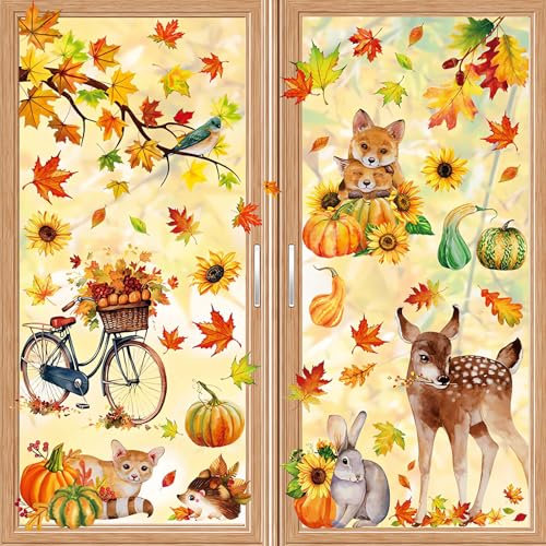 9 Fogli Adesivi per Finestre, Alluring Autunno Vetro Adesivo, Foglie Acero Autunnali Stickers per Finestre per il Autunno e Feste 20cm x 30cm
