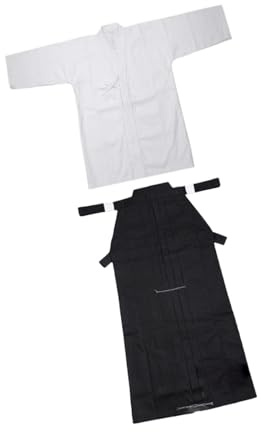 Baoblaze Kendo Uniform Set Ninjas Iaido Adults Kung Fu Apparel Judo Aikido Samurai Hakama, White and Black, 170cm