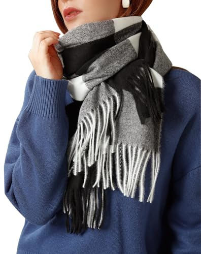 Enwokran Damen Winter Senior Plaid Kaschmir Schal Kariert Pashmina Übergroßer Herbstschal Stolen Tartan Schultertuch Mit Quasten Klassisches Karomuster Warmer Oversized Fransen Poncho
