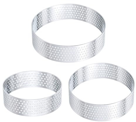 sourcing map Stainless Steel Cake Rings 2.8 3.1 3.5 Round Perforated Metal Circle Baking Dessert Mousse Cake Ring Non Stick for Home Kitchen Food Making Tool