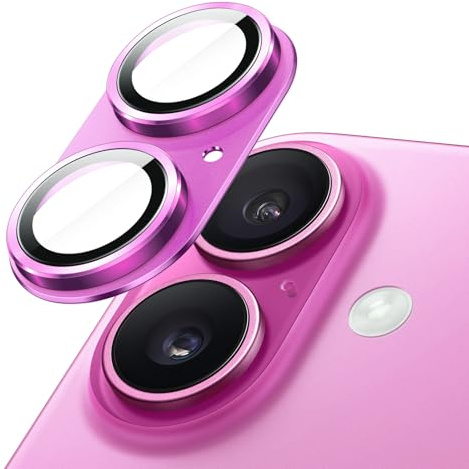 JETech Pellicola Protettiva Fotocamera per iPhone 16/16 Plus, Rosa, 1 Pezzo | Protezione Fotocamera, Vetro Temperato 9H a Copertura Completa, Finitura Metallica Opaca, Compatibile con Custodie
