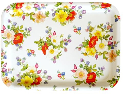 Lashuma kleines Tablett 31x23 cm, Dekotablett rechteckig mit Wildrosen