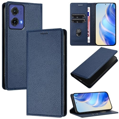 XINYEXIN Funda para Motorola Moto G85, Cuero Billetera Tipo Libro Folio Carcasa con Ranura Tarjeta Soporte Magnético Flip Case - Azul Oscuro