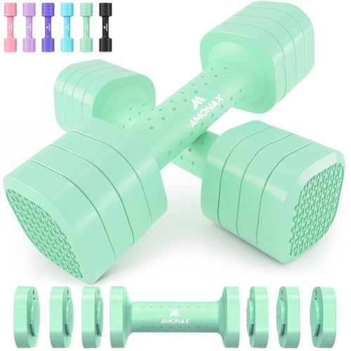 Amonax Pesi Palestra Manubri Regolabili 4 in 1, Set di pesas 1kg/1.5kg/2kg/2.5kg per Uomo e Donna, Kit Pesi Palestra per Casa, Manubri Palestra Compatti per Allenamento di Forza e Fitness Quotidiano