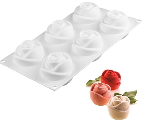HGSHUO Moules en Silicone Roses Fleurs Moulle Silicone Saint Valentin Moules à Gâteaux Moules à Pâtisserie Mousse Moule de Cuisson Moule à Chocolat Fête des Mères