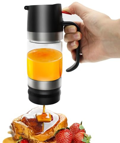 PinDaito Honigspender Glas Tropffrei, 300 ml Honigglas mit Griff, Sirup Spender, Abnehmbare Honigspenderglas Aus Glas, Ideal für Honig und Sirup, Sojasauce Andere Flüssigkei, Küchenzubehör, Schwarz