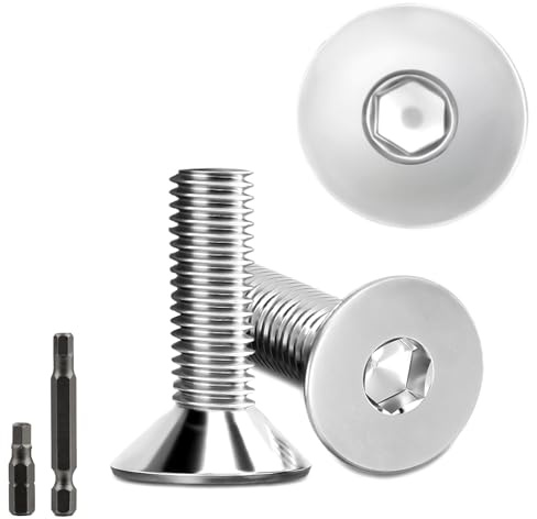 20 Stk senkkopfschrauben edelstahl M8x25mm Innensechskant M8 edelstahlschrauben Senkkopf Schrauben Steckdose Gewindeschrauben Senkschraube mit 2 Stk Sechskant Schrauberkopf DIN 7991/ISO 10642(Silber)