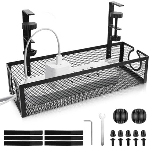 TNOMSNO Bandeja Organizador Cables Escritorio, Bandeja de Gestión de Cables para Debajo del Escritorio Organizador Cables Mesa sin Taladro Recoge Cables Mesa Escritorio para Oficina