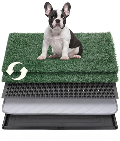 Dog Grass Pad with Tray, 30x20 Medium Grass Pad for Dogs Potty with 2pcs Artificial Grass, Indoor Dog Litter Box for Balcony Apartment, Realistic, Washable, Less Odor