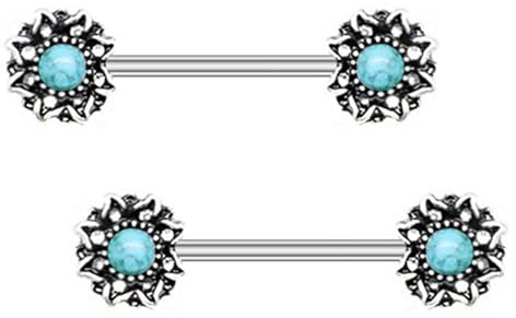 KUNASSHIR Vintage Opal Brustwarzenringe 14G Brustwarzenpiercings Edelstahl 316L Nipple Piercing Barbells 14mm Brustwarzenringe Körperschmuck für Damen