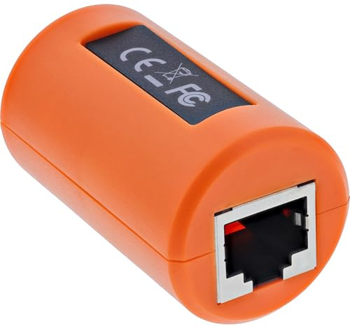 InLine RJ45-Überspannungsschutz Kupplung – 2x RJ45 Buchse, Gigabit Ethernet, 8x TVS-Dioden, POE-Schutz, EMI/RFI-Abschirmung, Plug & Play, 69990P