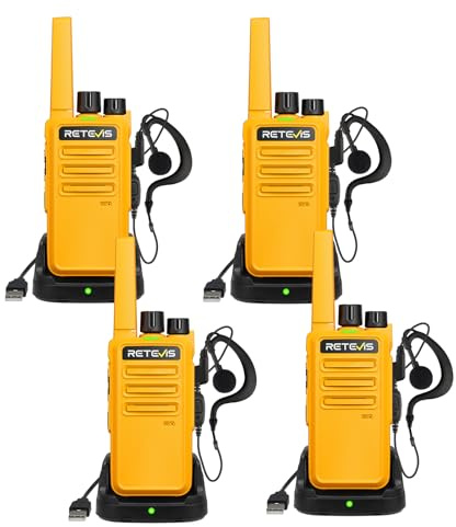 Retevis RT668 Walkie Talkies für Erwachsene, Robust Lizenzfreie Funkgeräte | PMR 446 Funkgeräte mit Headset, VOX SOS-Alarm, Wiederaufladbare Batterien, Familie Camping Outdoor, Walkie Talkie 4er Set
