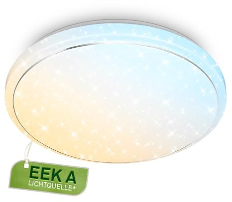 BRILONER - Lampara techo con mando a distancia, CEE A fuente de luz, regulable, plafon LED, lamparas techo salon, lampara, plafones, dormitorio, 48 x 8 cm, blanco