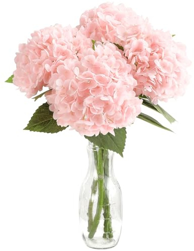 Floroom 4 Pcs Real Touch Blush Pink Hydrangea Artificial Flowers, 20 Full Faux Hydrangea Flowers Fake Flowers for Home Decor Party Floral Arrangements Wedding Bouquets Centerpieces Decorations