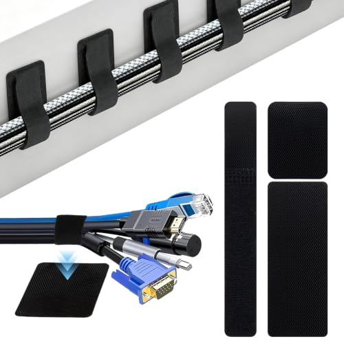 20 Paar Kabelmanagement unter dem Schreibtisch,Kabelklett Klettverschluss für Kabelmanagement,Kabelhalter Selbstklebend,Verstellbarer Langer Kabelbinder,Wiederverwendbarer Kabelclip-Versteck (Schwarz)