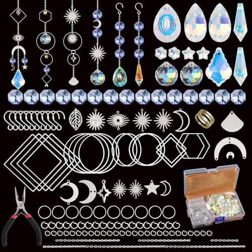 200 Stück Sonnenfänger Kristall Bastelset DIY Suncatcher Windspiel Anhänger, Regenbogen Prisma Fensterdeko Hängend für Zuhause Büro Garten Hochzeit Party Deko