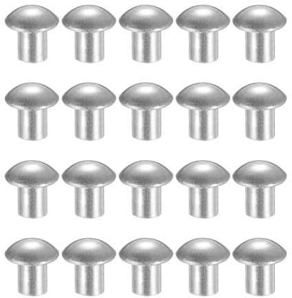 sourcing map 50 remaches de cabeza de brasero, M5 x 6 mm, de aluminio sólido de cabeza de cúpula para barcos, aviones, maquinaria, unión y reparación, tono plateado