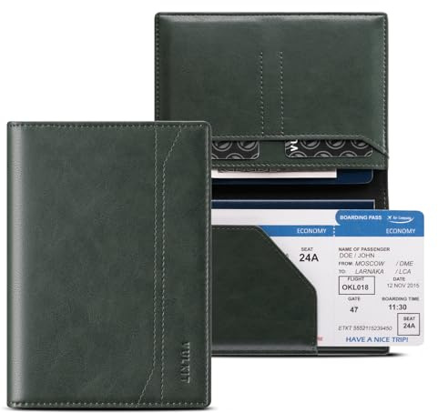 VULKIT Passfodral för resor, Rfid-blockerande passfodral, smal reseplånbok för män och kvinnor, grön (Pine green), Compact, minimalist