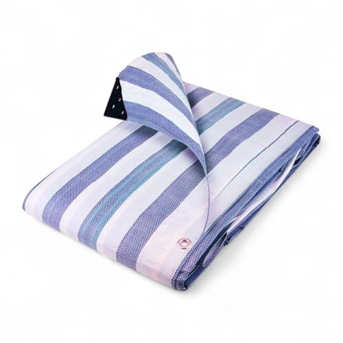 170gsm Heavy Duty Striped Tarpaulin –Waterproof Market Stall Cover – UV Protected Outdoor Tarp with Eyelets & Corner Reinforcements (Blue & White, 2.7m x 3.5m (9' x 12'))